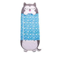 Jucarie de plus 2 in 1 Happy Nappers - Husky-ul Kodiak, sac de dormit, gri/alb, 137 cm