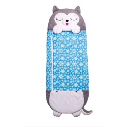 Jucarie de plus 2 in 1 Happy Nappers - Husky-ul Kodiak, sac de dormit, gri/alb, 137 cm