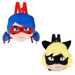 Ghiozdan plush P.M.I. Miraculous 30cm, set 2 personaje, Lady Bug/Black Cat Noar  - aleatoriu