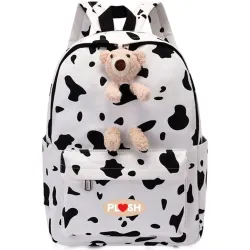 Ghiozdan School Friendly Gimnaziu Alb-Negru cu ursulet plus 42H x 30 x 14 cm