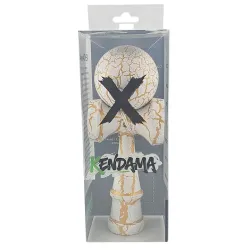 Kendama X Originala, Profesionala, Flippy, Kendama Cracked, din Lemn – 18 cm, Alb/Galben